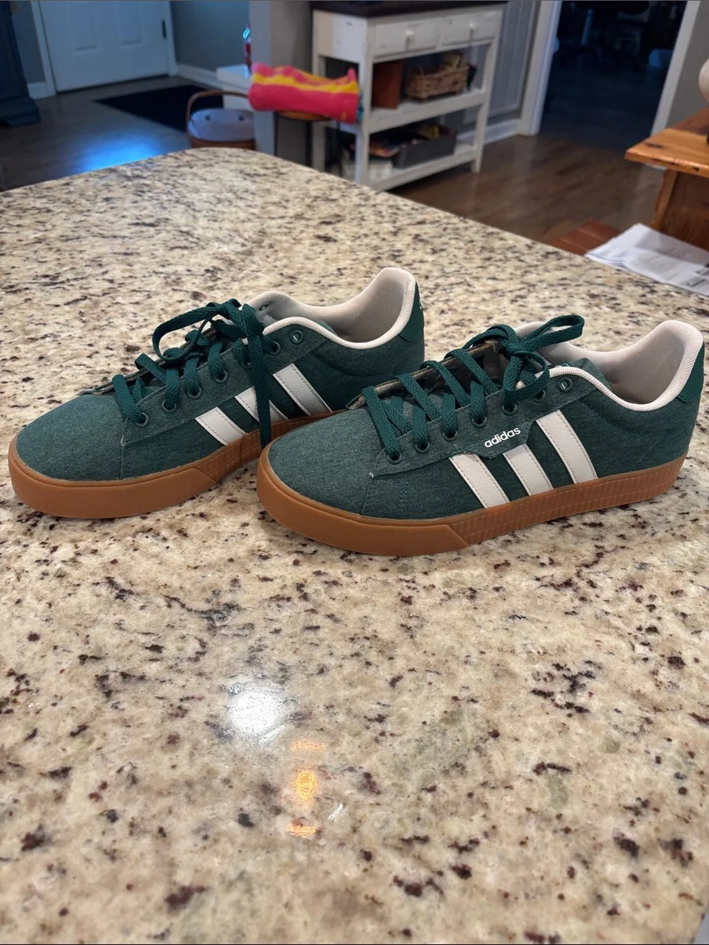 adidas Green Low-Top Sneakers with White Three-Stripes and Gum Sole